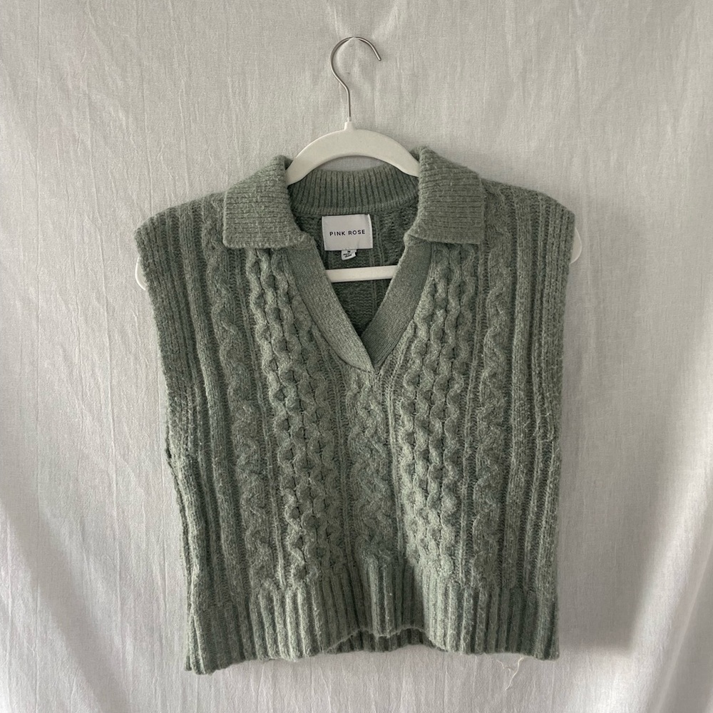 Pink Rose Women's Sage V-Neck Sweater Vest